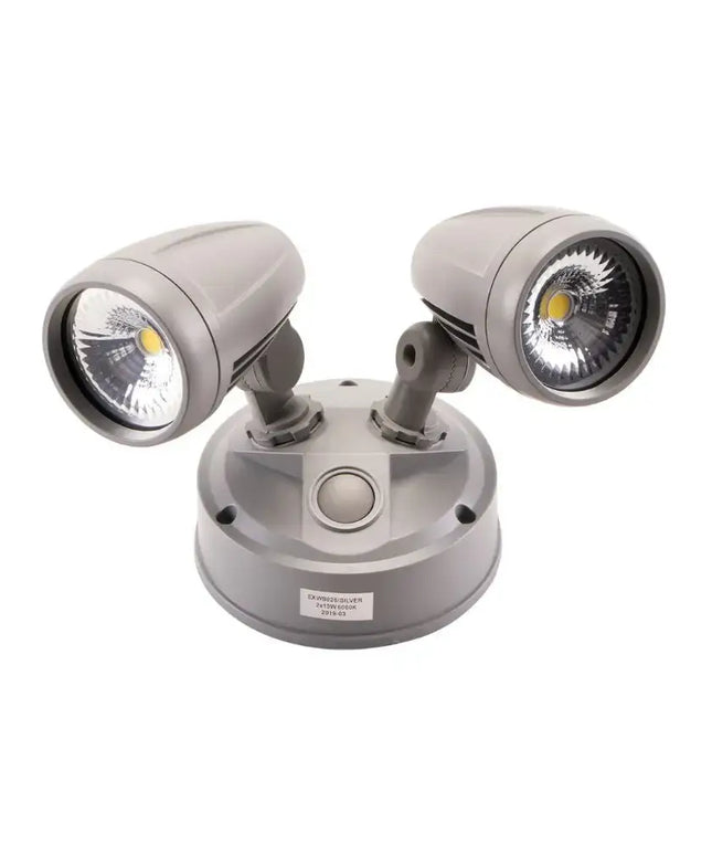 Lummax EXWB826 - 26W LED Single Colour Twin Head Exterior Spotlight IP54 - Silver / 6000K - OUTDOOR