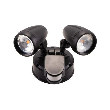 Lummax EXWB826S - 26W LED Single Colour Twin Head Exterior Spotlight With Sensor IP44 - Black / 3000K - OUTDOOR