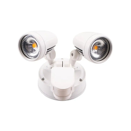 Lummax EXWB826S - 26W LED Single Colour Twin Head Exterior Spotlight With Sensor IP44 - White / 3000K - OUTDOOR