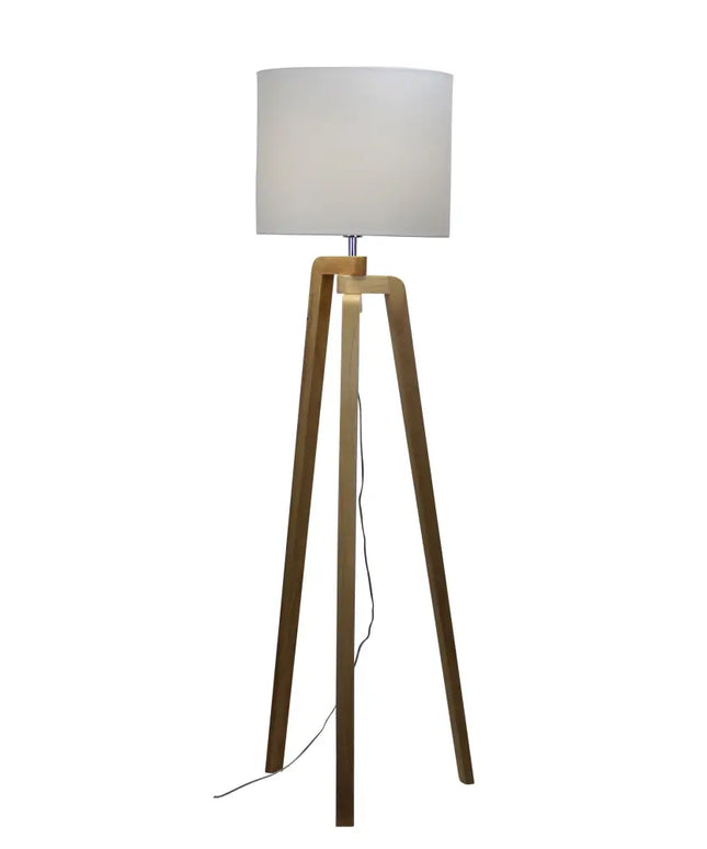Lund 1 Light Timber Floor Lamp With White Cotton Shade - OL93523WH-Floor Lamps-Oriel Lighting