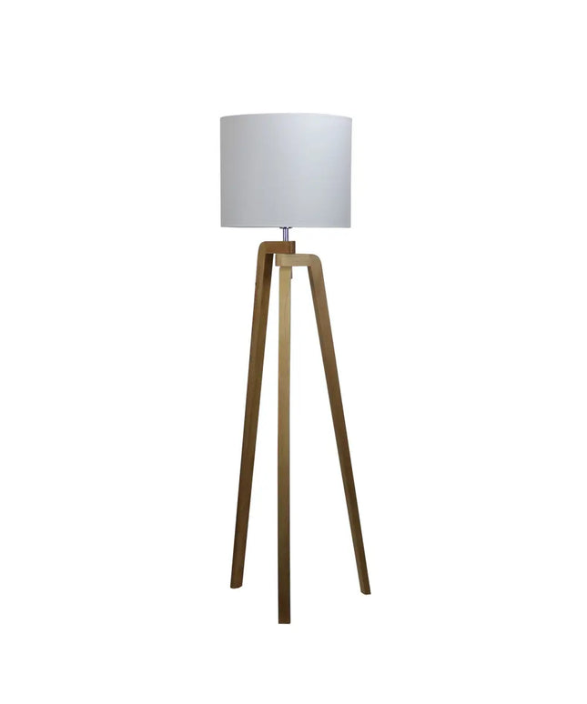 Lund 1 Light Timber Floor Lamp With White Cotton Shade - OL93523WH-Floor Lamps-Oriel Lighting
