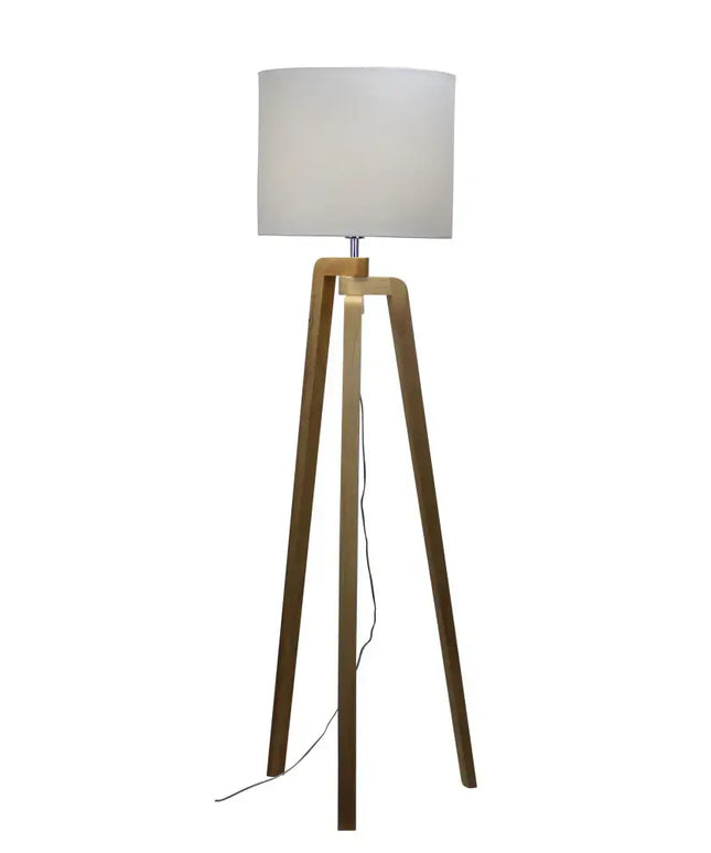 Lund 1 Light Timber Floor Lamp With White Cotton Shade - OL93523WH-Floor Lamps-Oriel Lighting