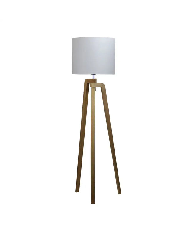 Lund 1 Light Timber Floor Lamp With White Cotton Shade - OL93523WH-Floor Lamps-Oriel Lighting