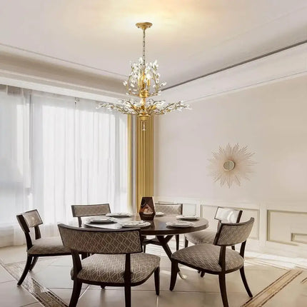 Adjustable height crystal chandelier with steel sling