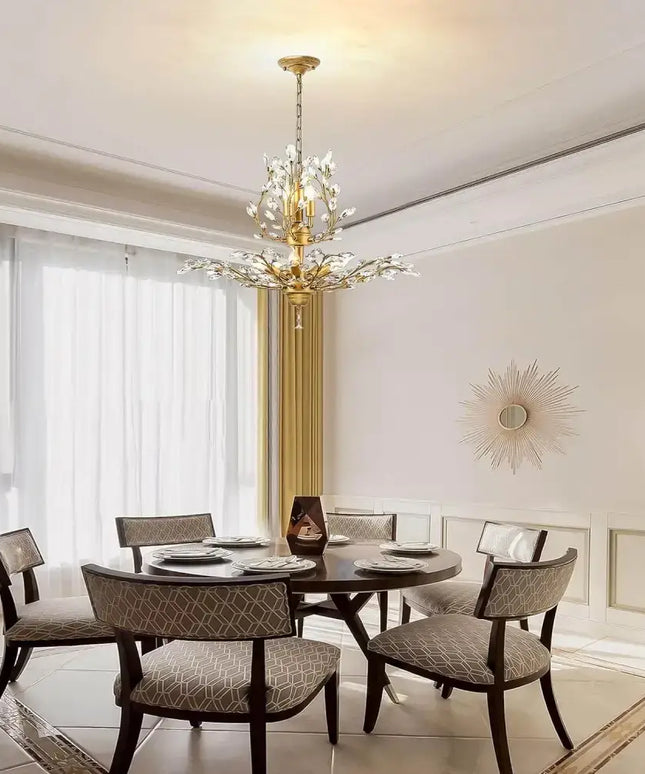 Adjustable height crystal chandelier with steel sling