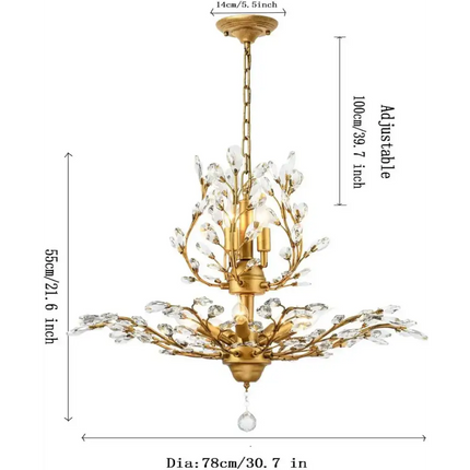 Easy-to-install 8-light chandelier with stunning gold finish