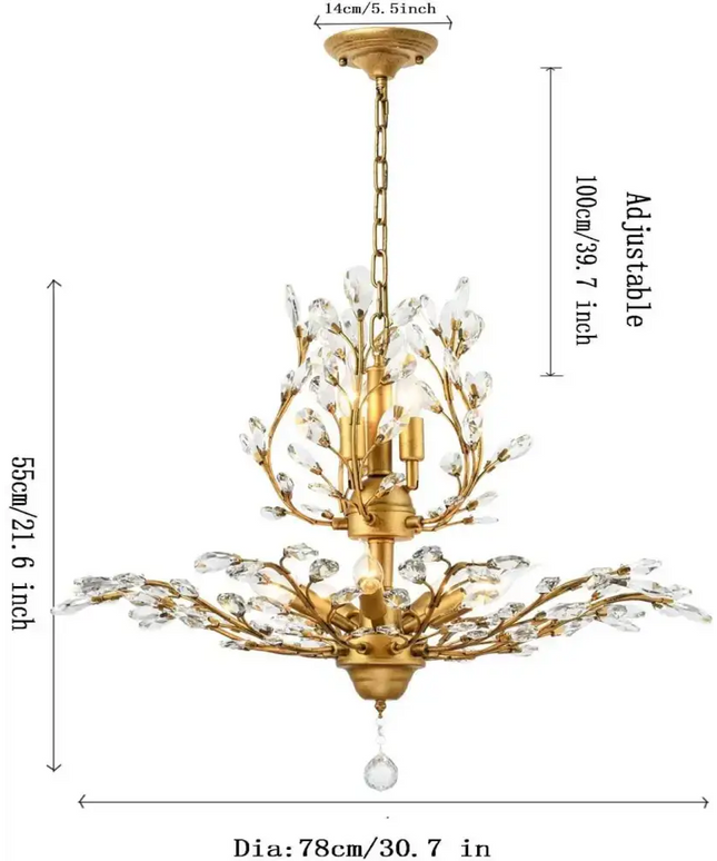 Easy-to-install 8-light chandelier with stunning gold finish