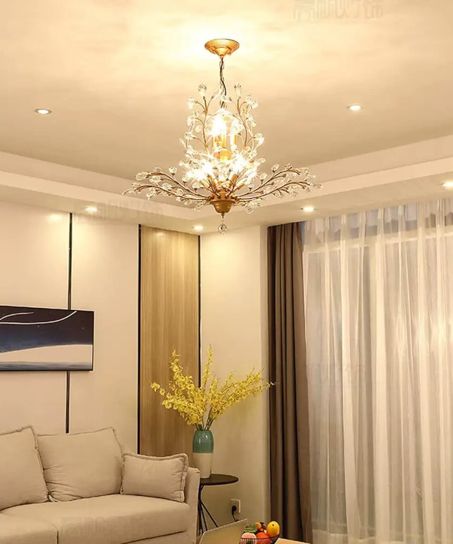 Elegant gold ceiling light fixture with K9 crystals