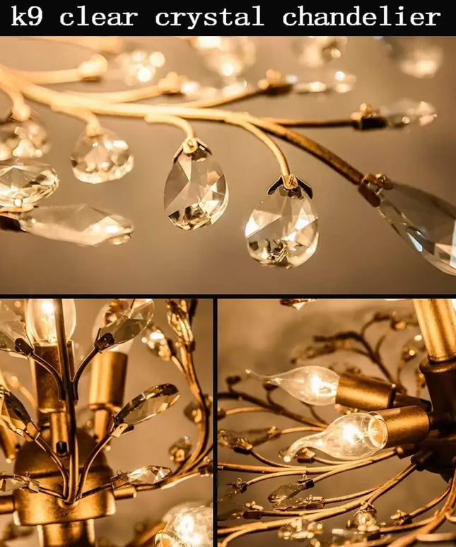 Dining room illuminated by a luxurious gold chandelier