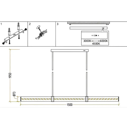 Technical drawing of a light fixture with dimensions and features.