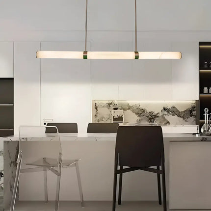 Horizontal tube light fixture from Madison Antique Brass Spanish Marble Tri-Colour LED Pendant Light