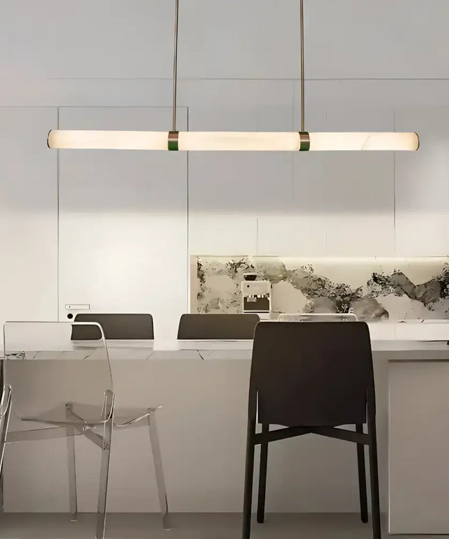 Horizontal tube light fixture from Madison Antique Brass Spanish Marble Tri-Colour LED Pendant Light