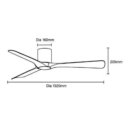 Technical drawing of a propeller with dimensions labeled