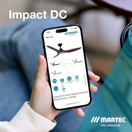 Martec Impact 52’’ DC Smart Ceiling Fan With WIFI Remote Control | Black - Appliances > Fans > Ceiling Fans