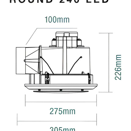 Martec Saturn 240 White 25W 275mm Round Exhaust Fan with 17W Tri-Colour LED Light - Heater and Exhaust