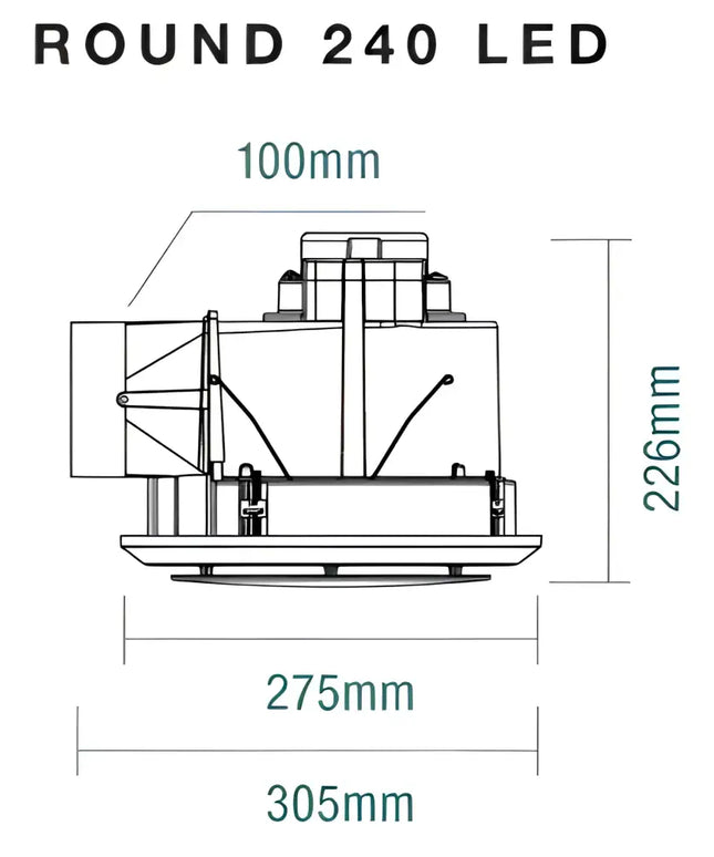 Martec Saturn 240 White 25W 275mm Round Exhaust Fan with 17W Tri-Colour LED Light - Heater and Exhaust