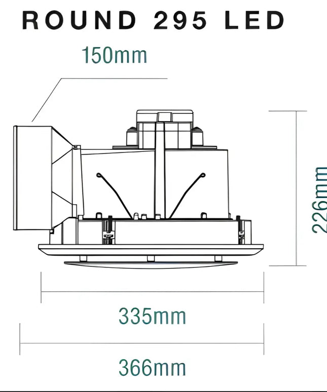 Martec Saturn 295 White 45W 335mm Round Exhaust Fan with 17W Tri-Colour LED Light - Heater and Exhaust