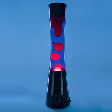 Black Lava Lamp with Bluetooth Audio – Deep purple liquid and red lava with immersive sound.