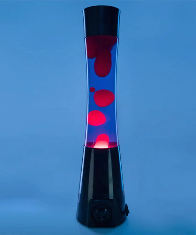 Black Lava Lamp with Bluetooth Audio – Deep purple liquid and red lava with immersive sound.