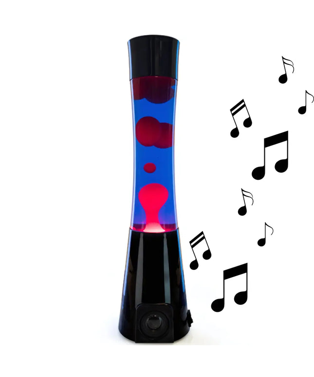MDI Black Purple & Red Speaker Lava Lamp – A vibrant motion lamp with a built-in Bluetooth speaker.