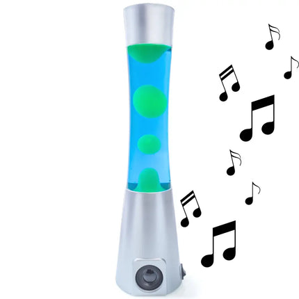 MDI Silver Blue & Yellow Speaker Lava Lamp – A vibrant motion lamp with a built-in Bluetooth speaker.