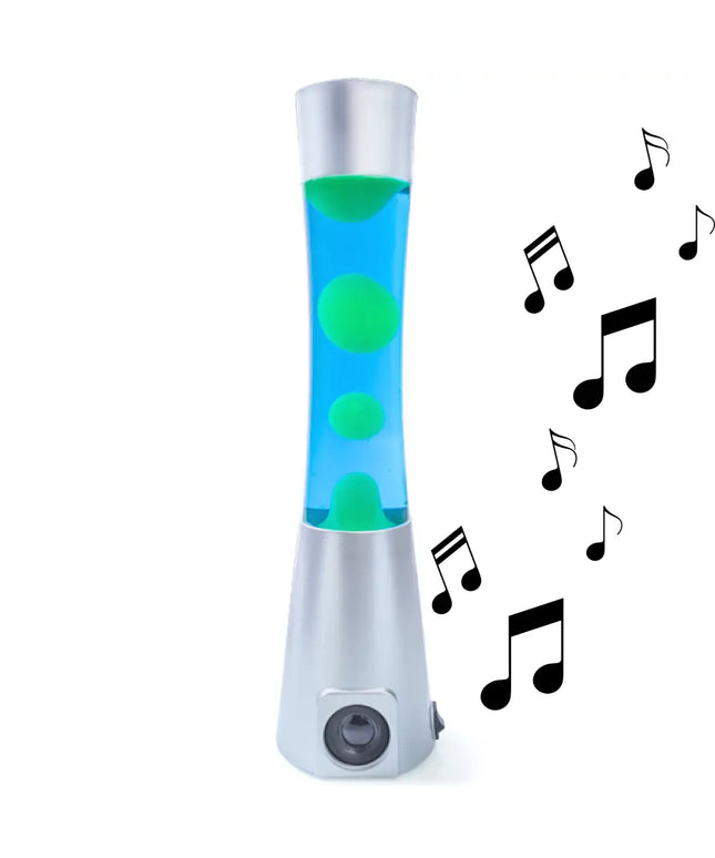 MDI Silver Blue & Yellow Speaker Lava Lamp – A vibrant motion lamp with a built-in Bluetooth speaker.