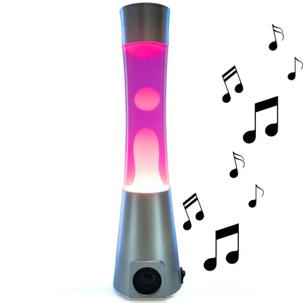 MDI Silver Pink & White Speaker Lava Lamp – A vibrant motion lamp with a built-in Bluetooth speaker.