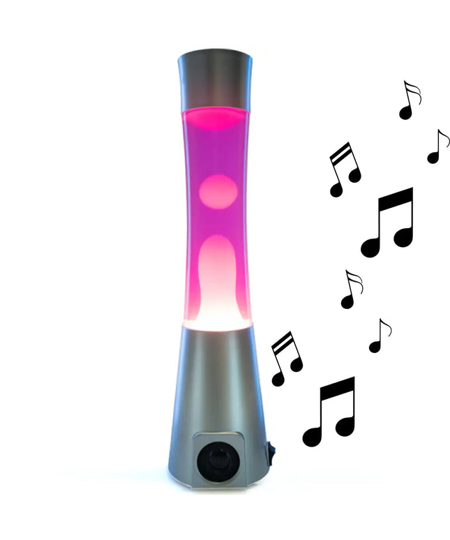 MDI Silver Pink & White Speaker Lava Lamp – A vibrant motion lamp with a built-in Bluetooth speaker.