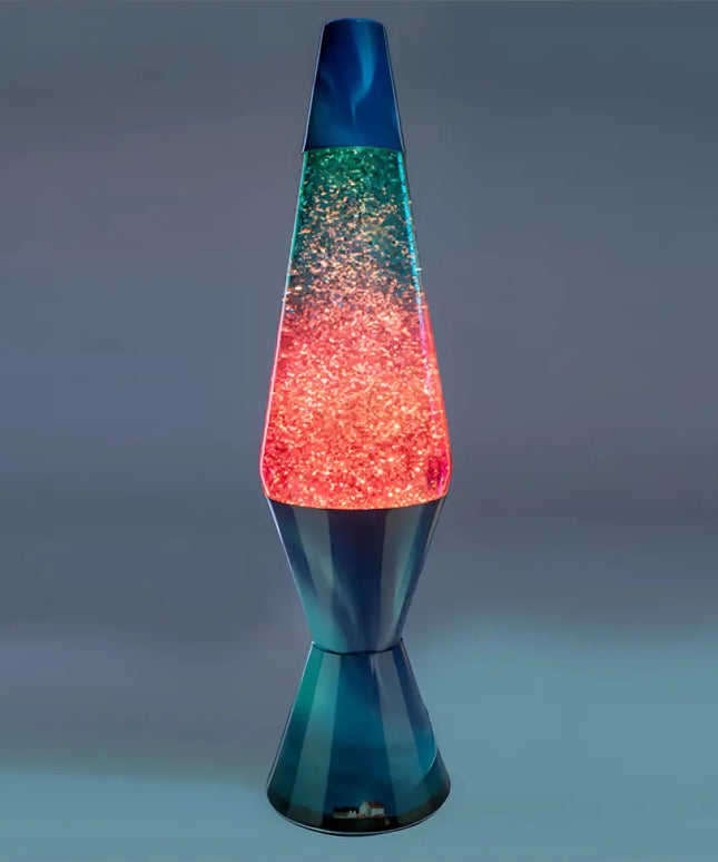 Celestial Motion Lamp – Pink and blue gradient glass with sparkling glitter.