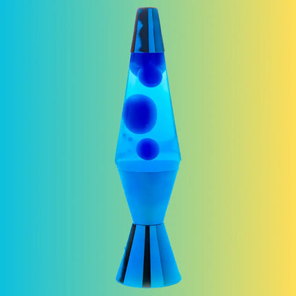 Modern Lava Lamp in Blue – Swirling deep blue lava in rich blue liquid with a metallic blue casing.