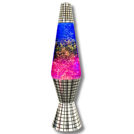 MDI Disco Glitter Lava Lamp – A vibrant motion lamp with a blue, green & pink gradient glass body and glitter flow.