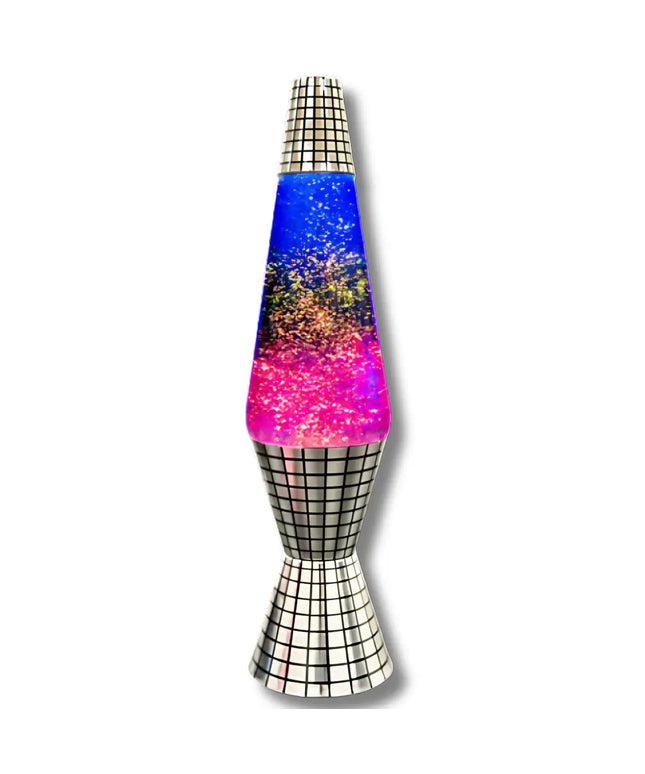 MDI Disco Glitter Lava Lamp – A vibrant motion lamp with a blue, green & pink gradient glass body and glitter flow.