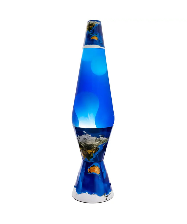 MDI Earth Lava Lamp – A celestial motion lamp with a deep blue glass body and flowing lava.
