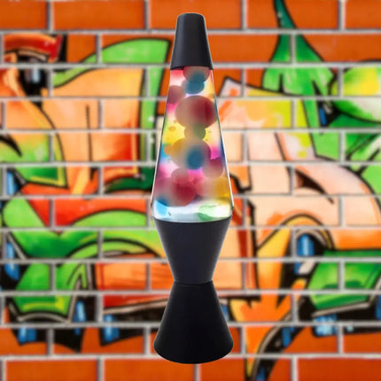 Urban Art Lava Lamp – Rainbow graffiti-style spray-painted glass with flowing lava.