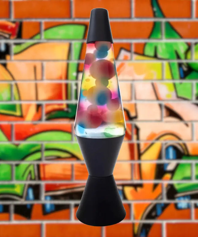 Urban Art Lava Lamp – Rainbow graffiti-style spray-painted glass with flowing lava.