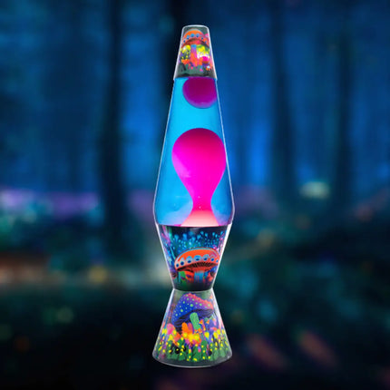 Fantasy-Themed Lava Lamp in Motion – Pink lava flows inside a magical mushroom-inspired design.