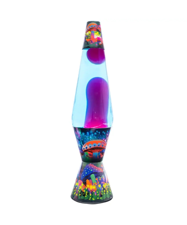 MDI Magic Mushroom Lava Lamp – A mystical motion lamp with a blue glass body and pink lava.