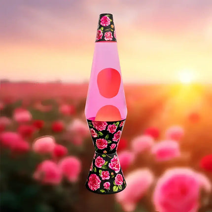 Rose-patterned lava lamp showcasing floral design and diamond motion effect