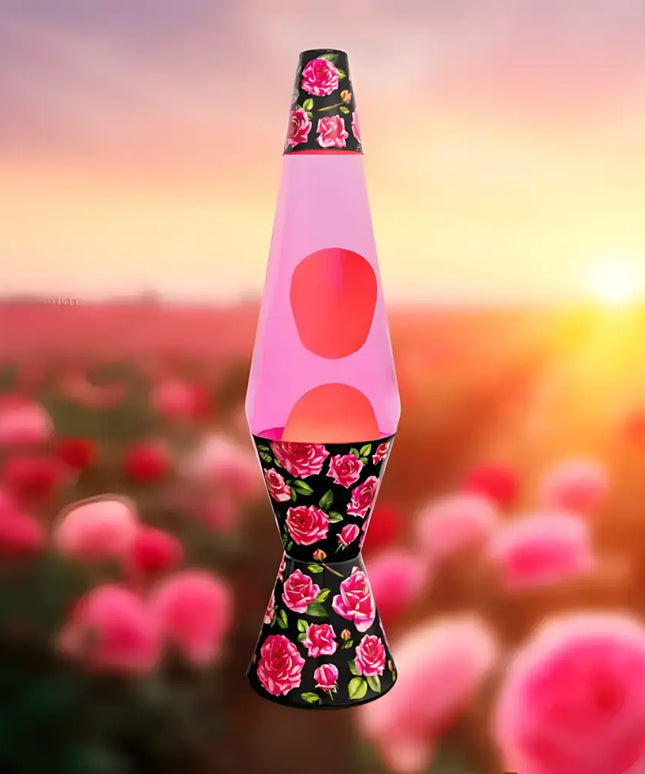 Rose-patterned lava lamp showcasing floral design and diamond motion effect