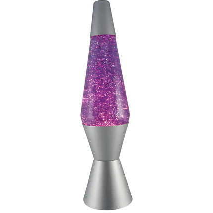 MDI Silver Purple Glitter Lava Lamp – A stylish motion lamp with shimmering silver glitter.