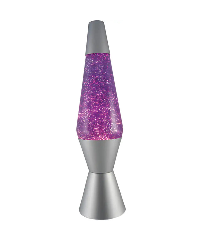 MDI Silver Purple Glitter Lava Lamp – A stylish motion lamp with shimmering silver glitter.
