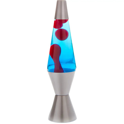 MDI Silver Red Blue Lava Lamp – A sleek motion lamp with red lava in blue liquid.