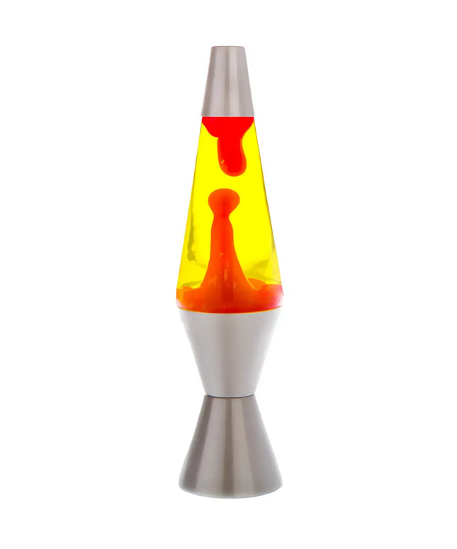 MDI Silver Red Yellow Lava Lamp – A sleek motion lamp with red lava in yellow liquid.