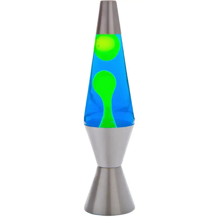 MDI Silver Yellow Blue Lava Lamp – A sleek motion lamp with yellow lava in blue liquid.