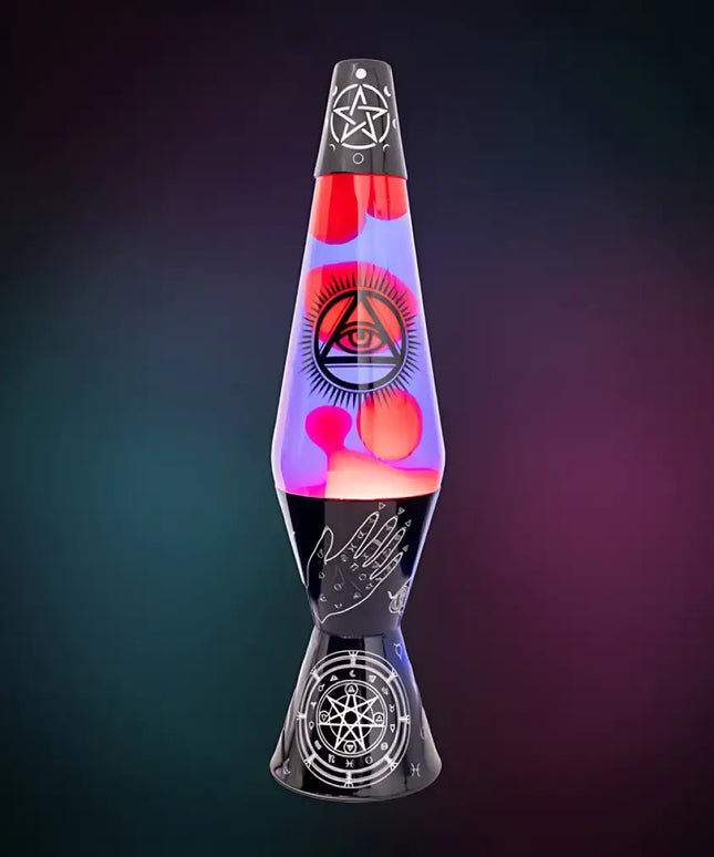 Wiccan Symbol Lava Lamp in Motion – Flowing lava inside an intricately designed mystical casing.