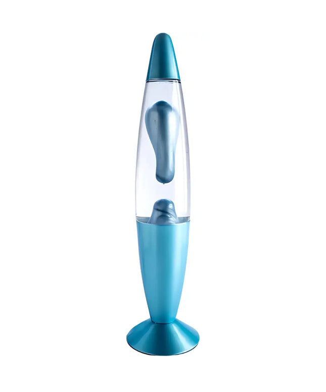 MDI Blue Metallic Lava Lamp – A stylish rocket-shaped lamp with swirling metallic blue lava.
