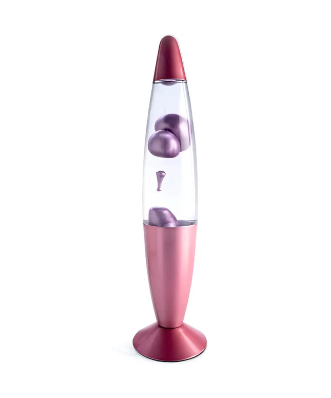 MDI Pink Metallic Lava Lamp – A stylish rocket-shaped lamp with swirling metallic pink lava.