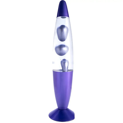 MDI Purple Metallic Lava Lamp – A stylish rocket-shaped lamp with swirling metallic purple lava.