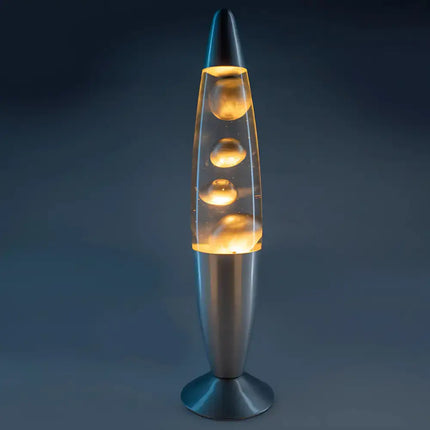 Rocket-Shaped Silver Lava Lamp – Sleek and modern lighting with a futuristic metallic finish.