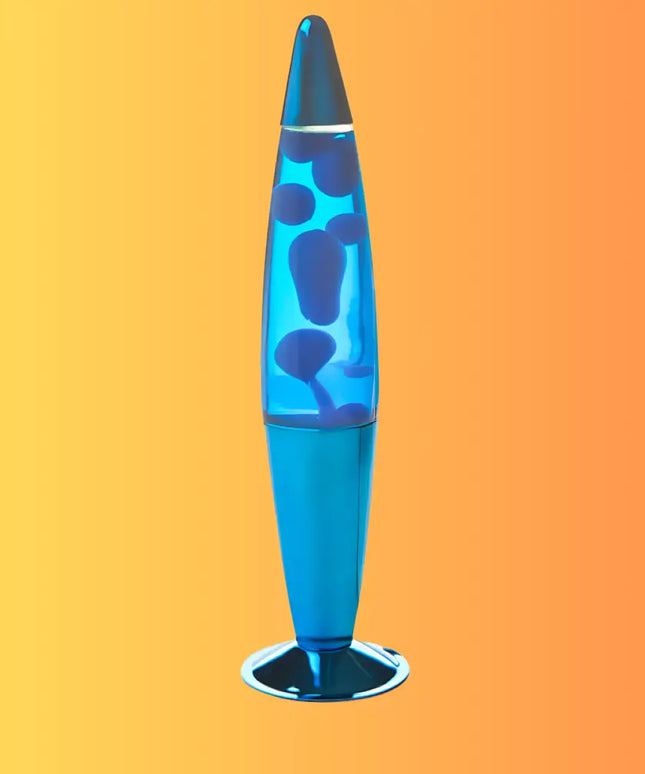 Retro Lava Lamp in Metallic Blue – Swirling blue lava in blue liquid with a stylish metallic blue casing.